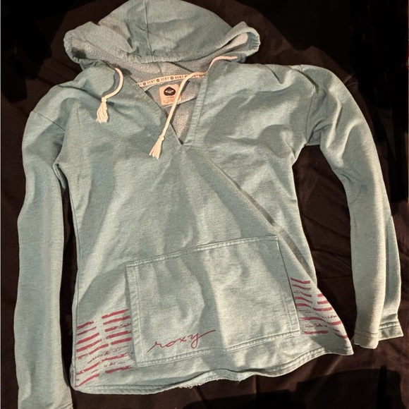 Roxy Women's Blue Zip-Up Hoodie Sweatshirt Vintage Y2K Size L Red Accents /Logo - Picture 1 of 6